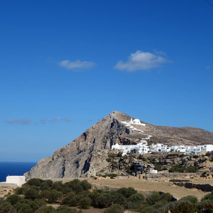 The Hora village and the church of Panagia in Folegandros